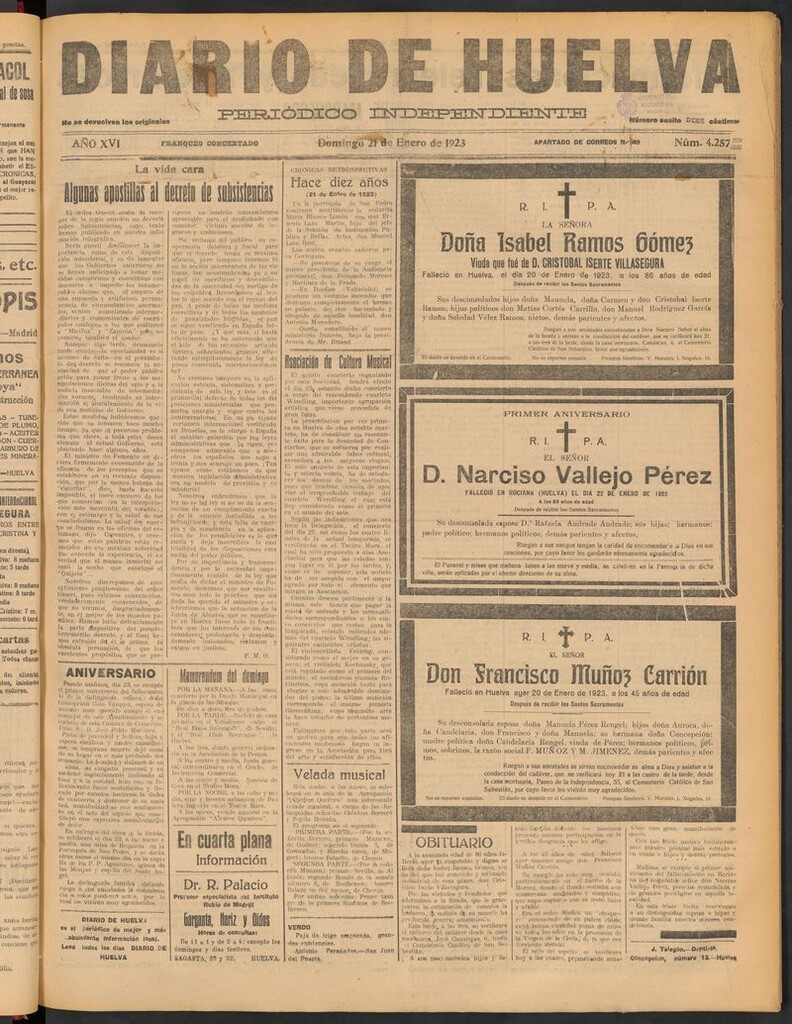 Miniatura de Diario de Huelva : periódico independiente del 21 de enero de 1923