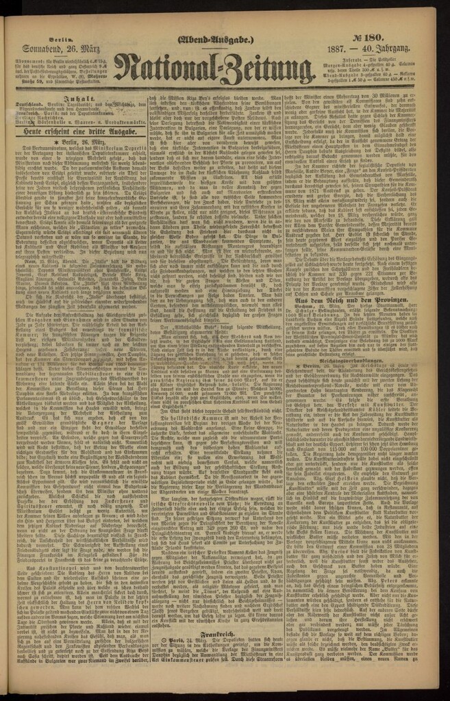 Miniatura de National Zeitung del 26 de marzo de 1887, nº 180