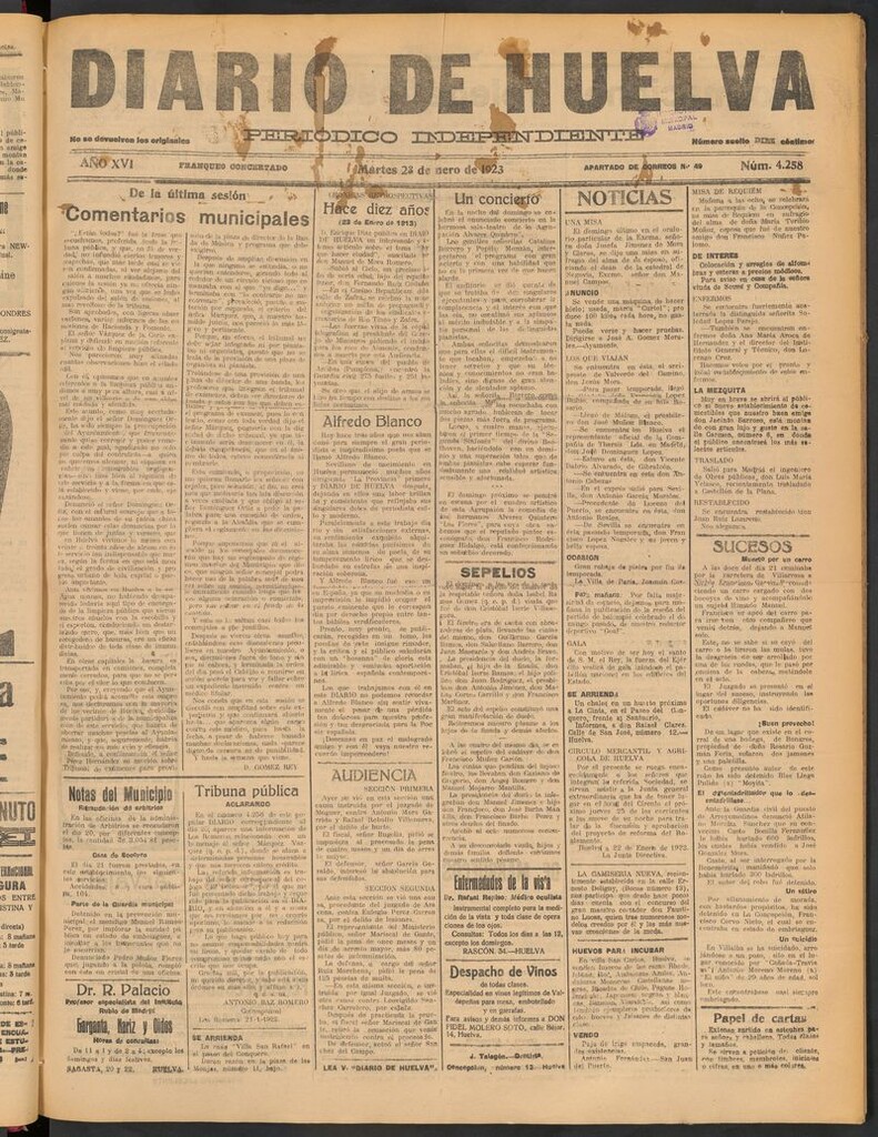 Miniatura de Diario de Huelva : periódico independiente del 23 de enero de 1923