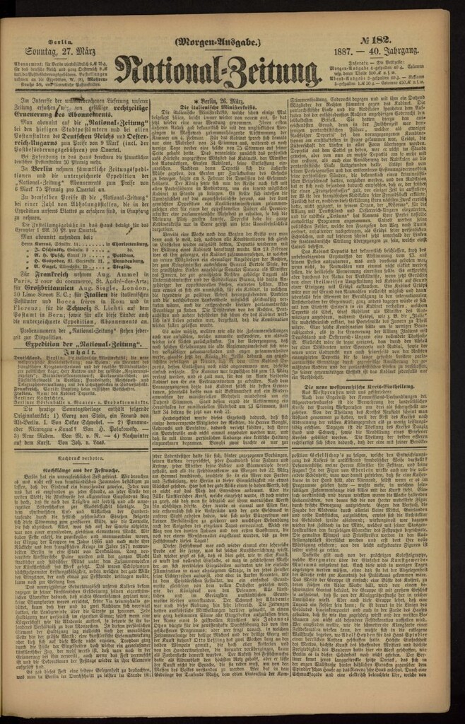 Miniatura de National Zeitung del 27 de marzo de 1887, nº 182