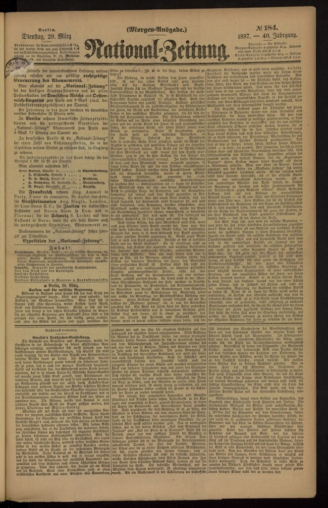 Miniatura de National Zeitung del 29 de marzo de 1887, nº 184