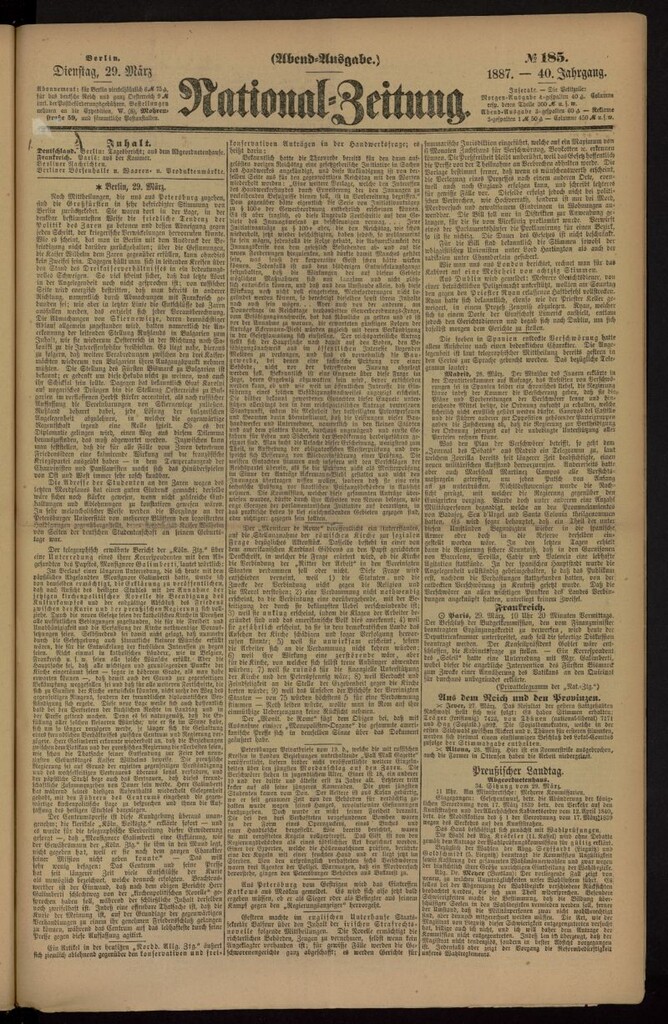 Miniatura de National Zeitung del 29 de marzo de 1887, nº 185