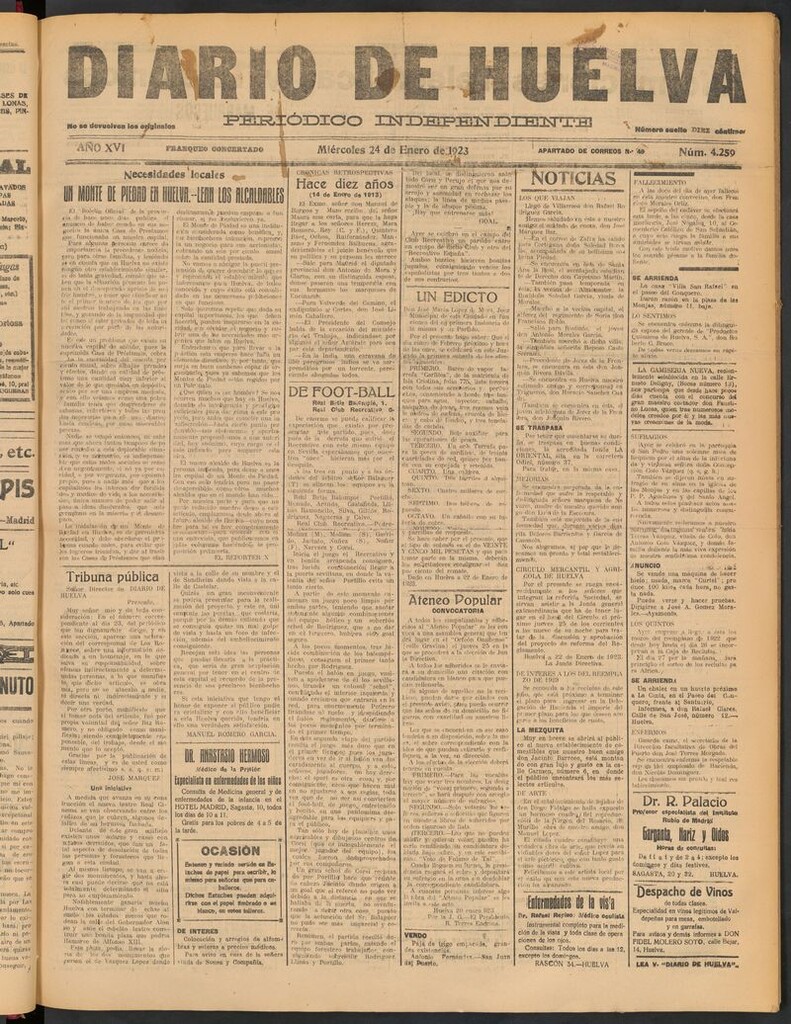 Miniatura de Diario de Huelva : periódico independiente del 24 de enero de 1923