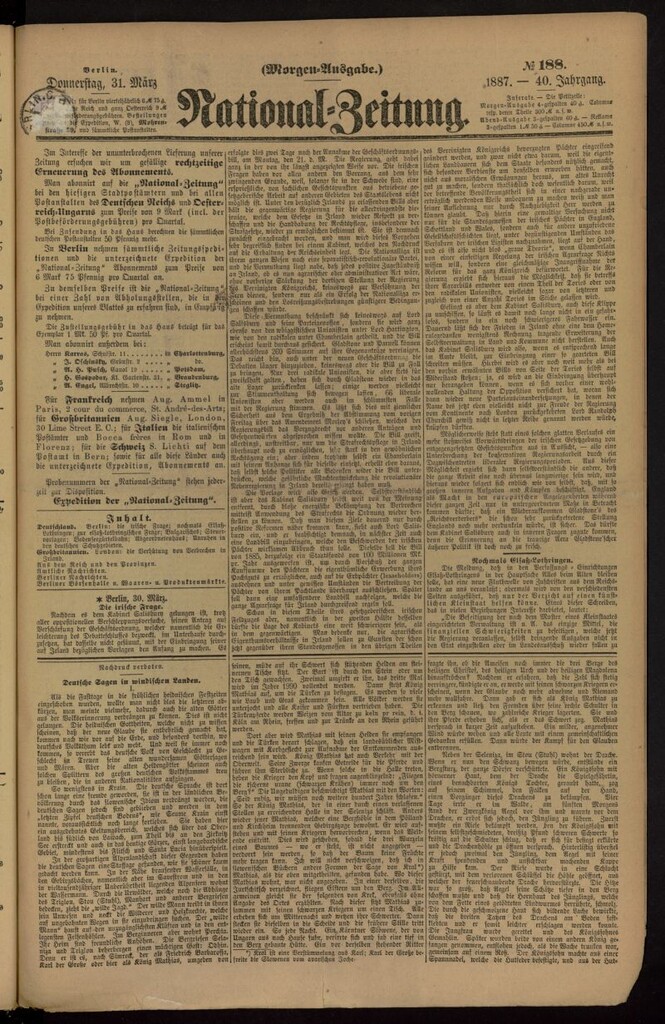 Miniatura de National Zeitung del 31 de marzo de 1887, nº 188
