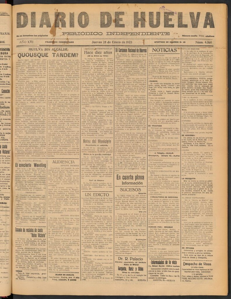 Miniatura de Diario de Huelva : periódico independiente del 25 de enero de 1923