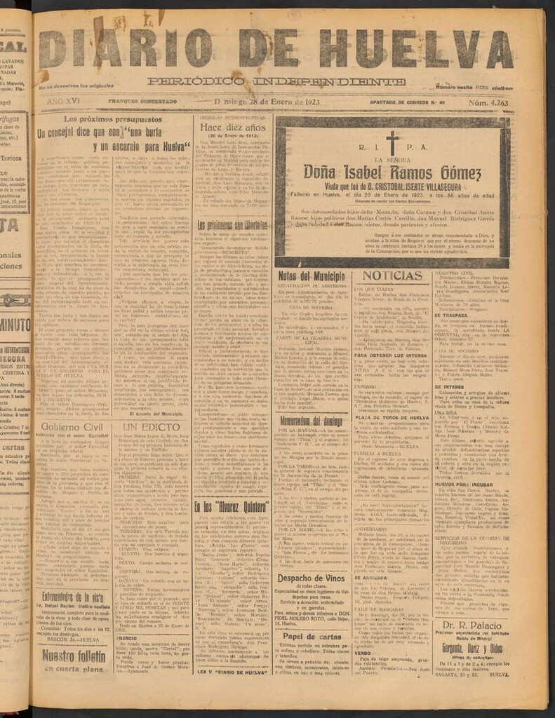 Miniatura de Diario de Huelva : periódico independiente del 28 de enero de 1923