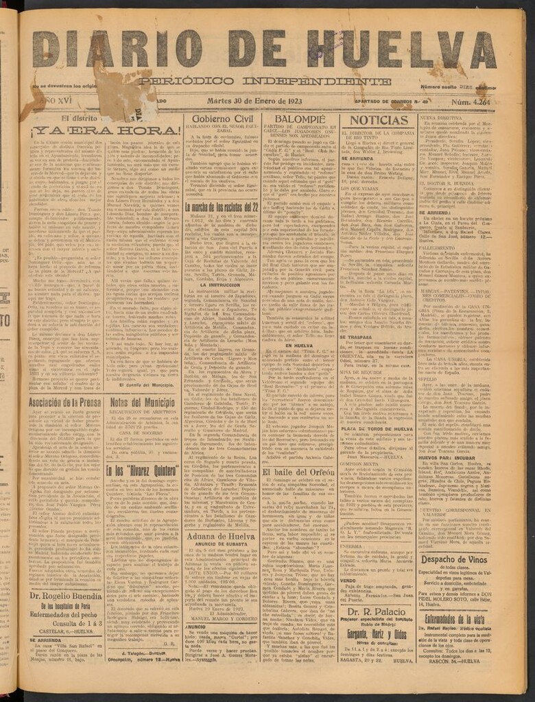 Miniatura de Diario de Huelva : periódico independiente del 30 de enero de 1923