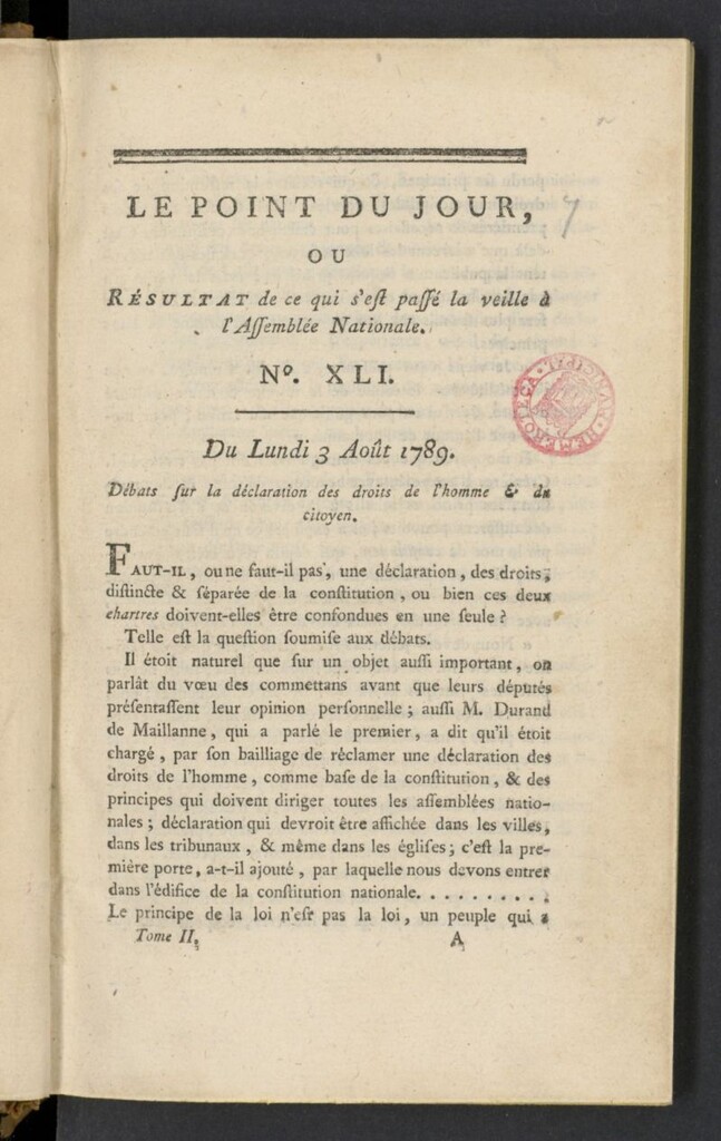 Miniatura de Point du Jour del 3 de agosto de 1789, nº 41