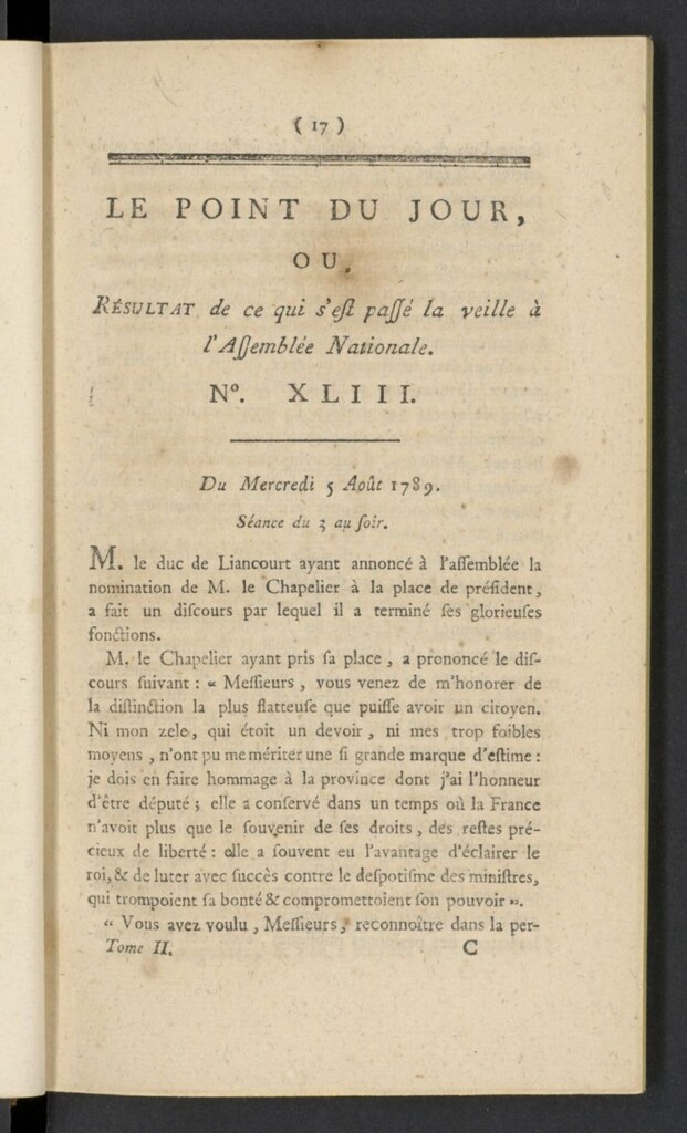 Miniatura de Point du Jour del 5 de agosto de 1789, nº 43