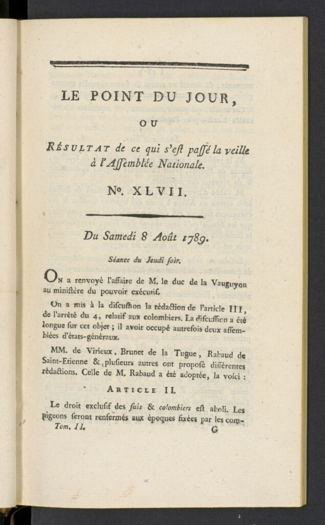 Miniatura de Point du Jour del 8 de agosto de 1789, nº 47