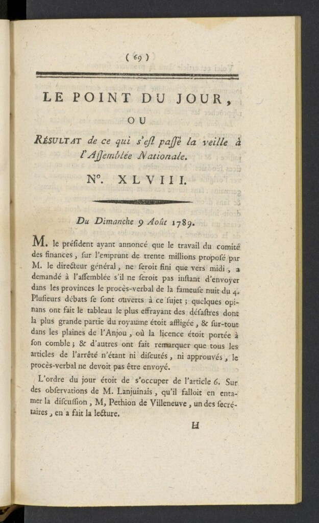 Miniatura de Point du Jour del 9 de agosto de 1789, nº 48