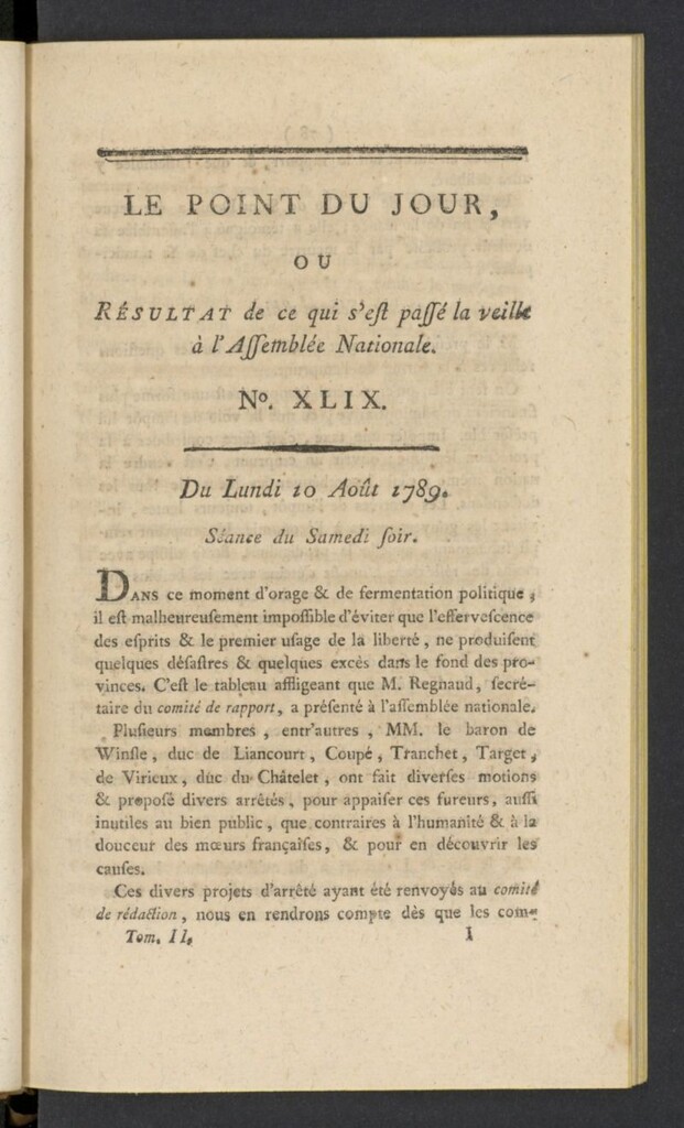 Miniatura de Point du Jour del 10 de agosto de 1789, nº 49