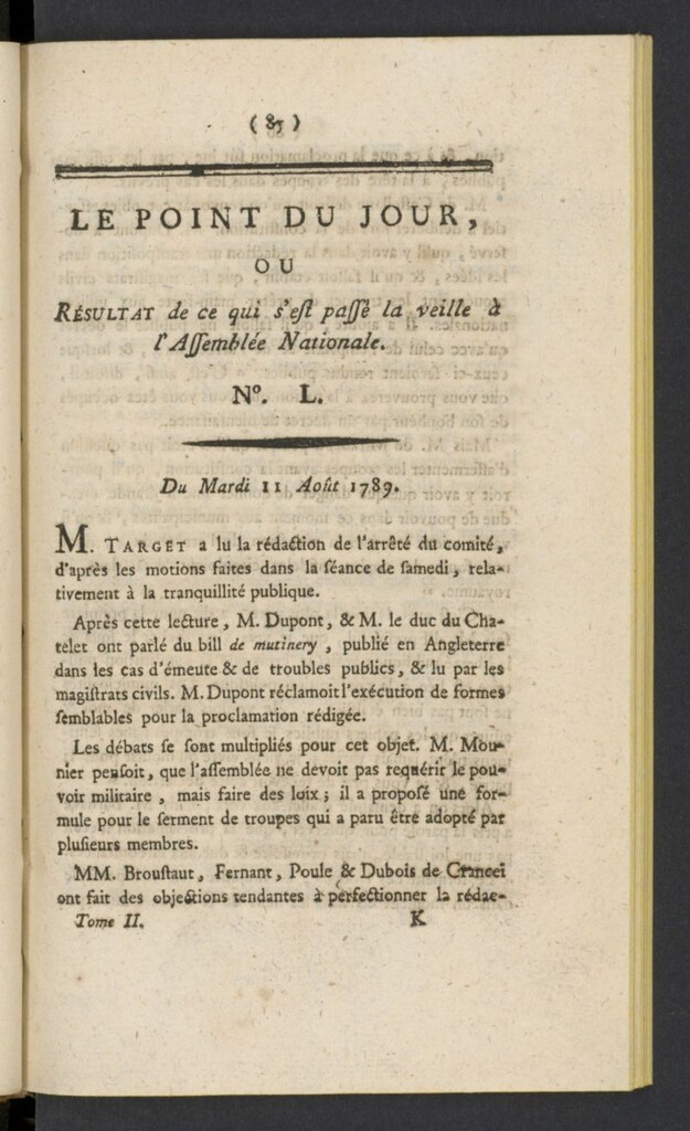 Miniatura de Point du Jour del 11 de agosto de 1789, nº 50