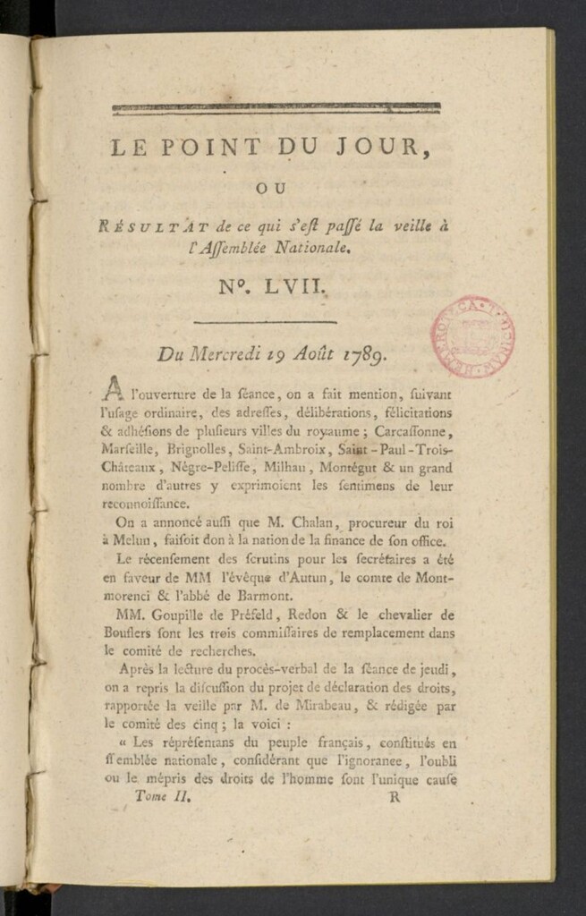 Miniatura de Point du Jour del 19 de agosto de 1789, nº 57