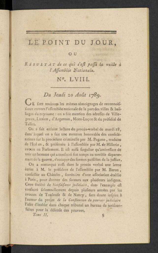 Miniatura de Point du Jour del 20 de agosto de 1789, nº 58