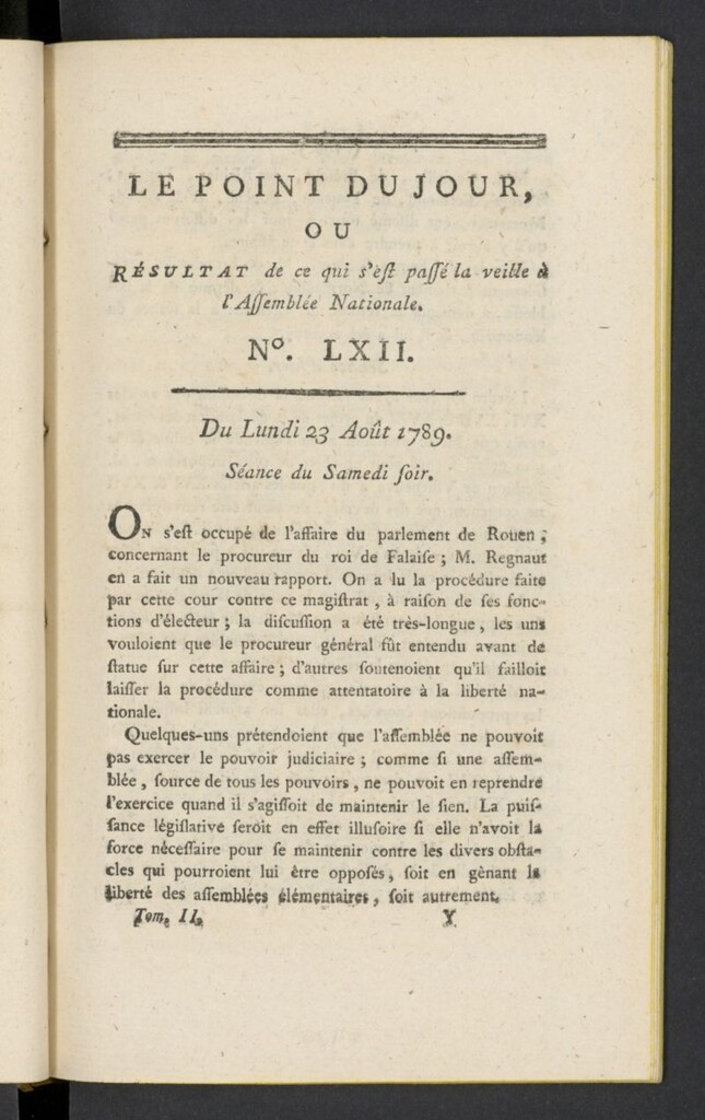 Miniatura de Point du Jour del 23 [sic] de agosto de 1789, nº 62