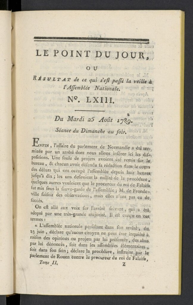 Miniatura de Point du Jour del 25 de agosto de 1789, nº 63