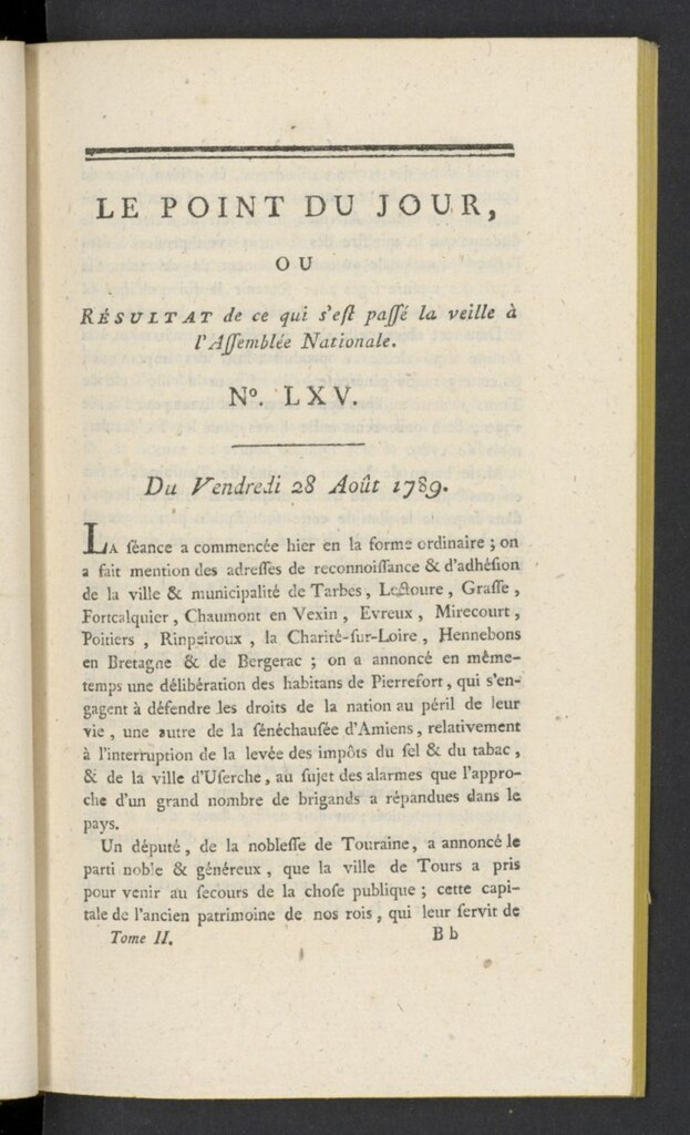 Miniatura de Point du Jour del 28 de agosto de 1789, nº 65