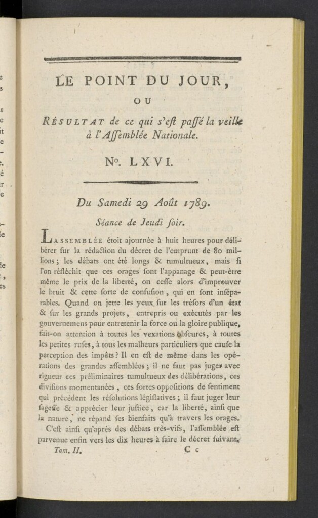 Miniatura de Point du Jour del 29 de agosto de 1789,nº 66