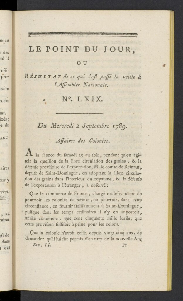 Miniatura de Point du Jour del 2 de septiembre de 1789, nº 69