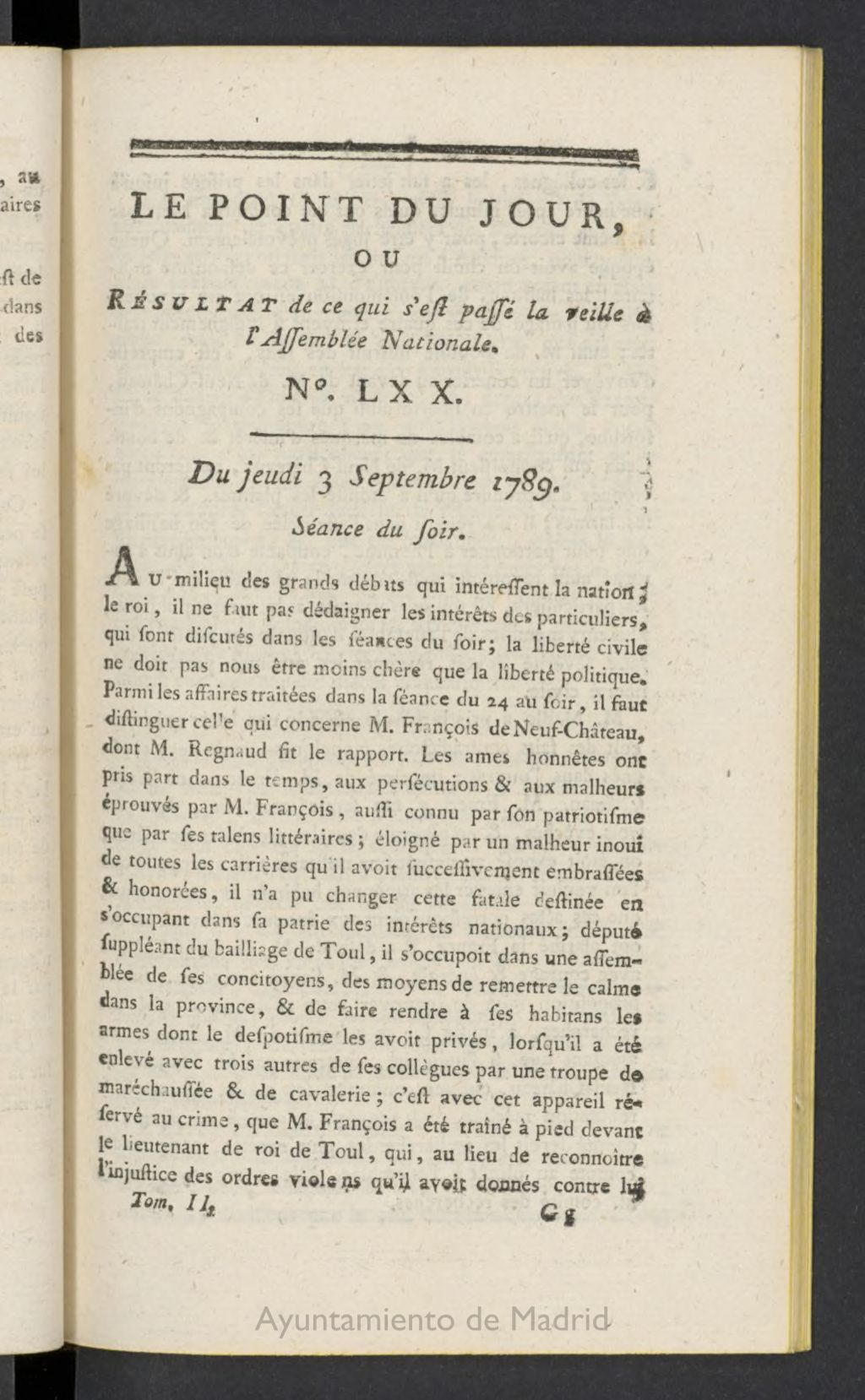 Miniatura de Point du Jour del 3 de septiembre de 1789, nº 70