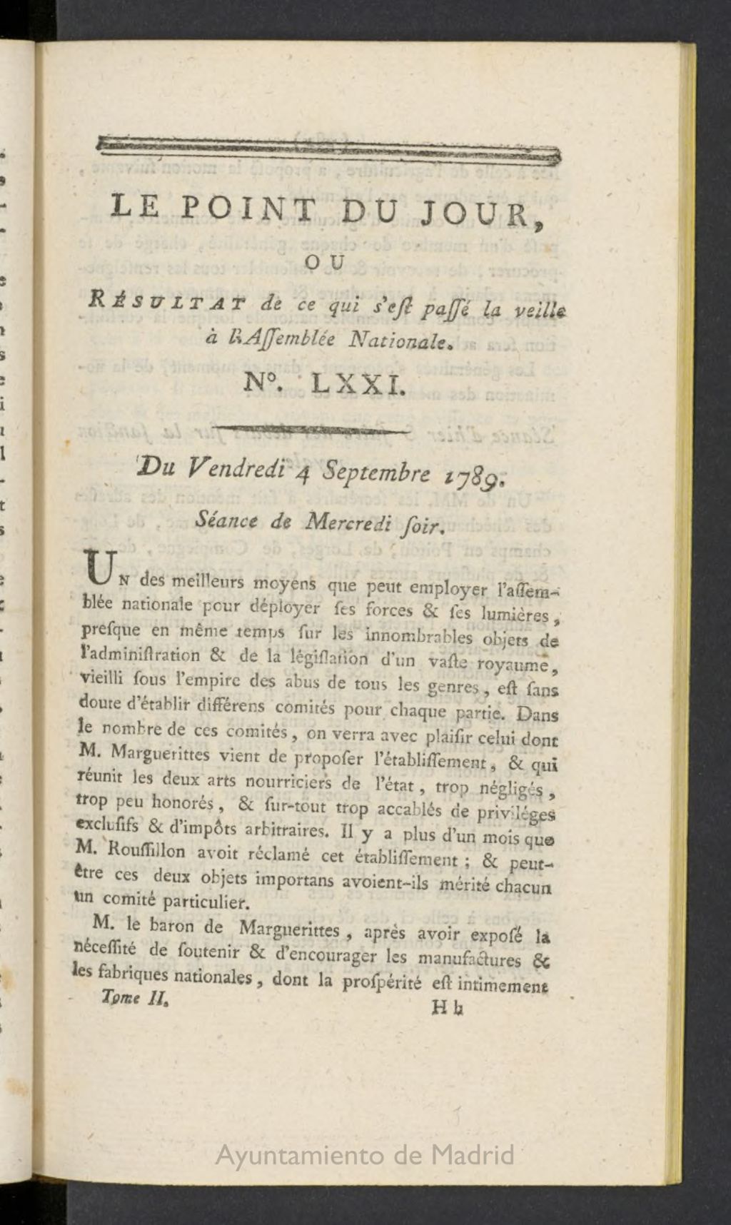Miniatura de Point du Jour del 4 de septiembre de 1789, nº 71