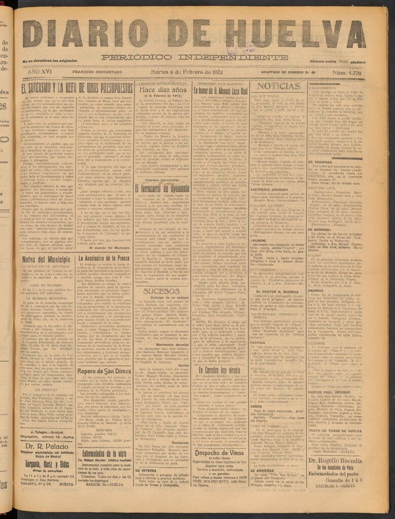 Miniatura de Diario de Huelva : periódico independiente del 6 de febrero de 1923