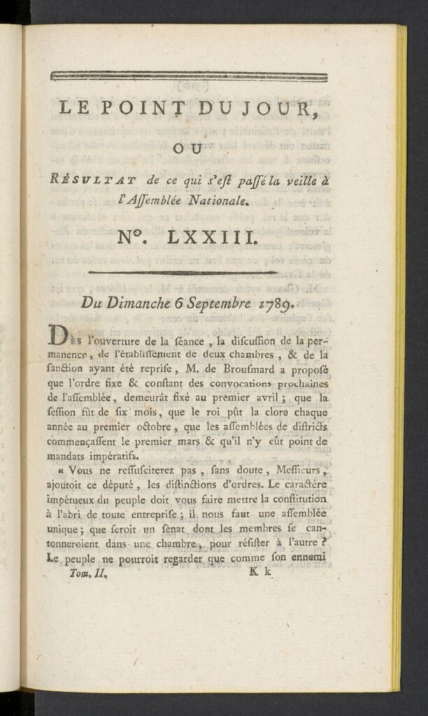 Miniatura de Point du Jour del 6 de septiembre de 1789, nº 73