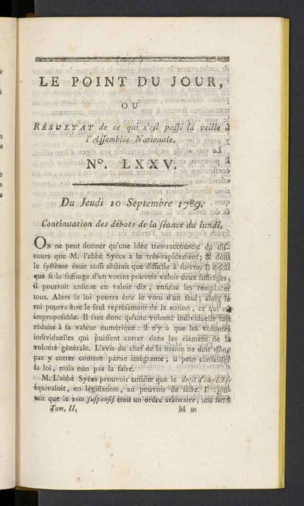 Miniatura de Point du Jour del 10 de septiembre de 1789, nº 75