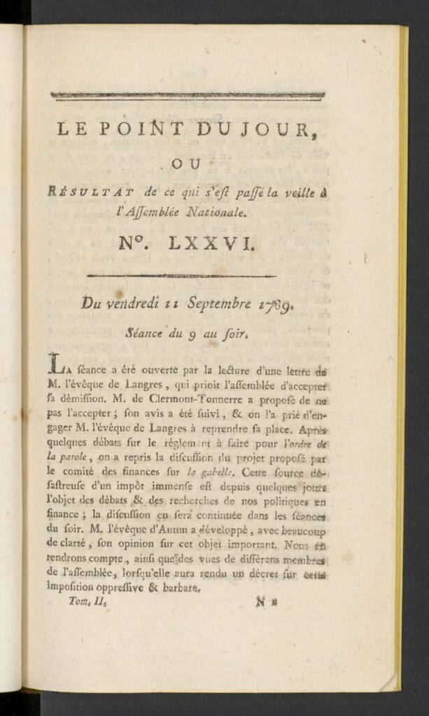 Miniatura de Point du Jour del 11 de septiembre de 1789, nº 76
