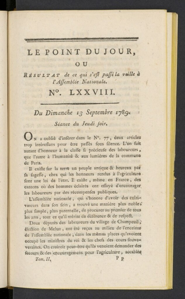 Miniatura de Point du Jour del 13 de septiembre de 1789, nº 78