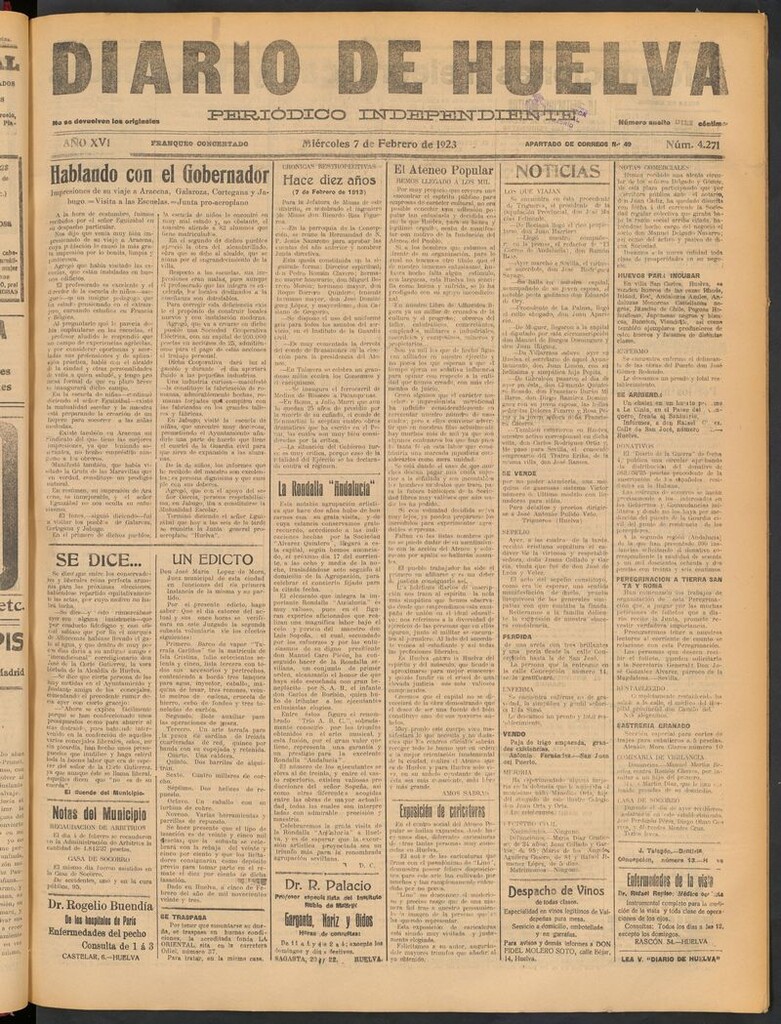 Miniatura de Diario de Huelva : periódico independiente del 7 de febrero de 1923