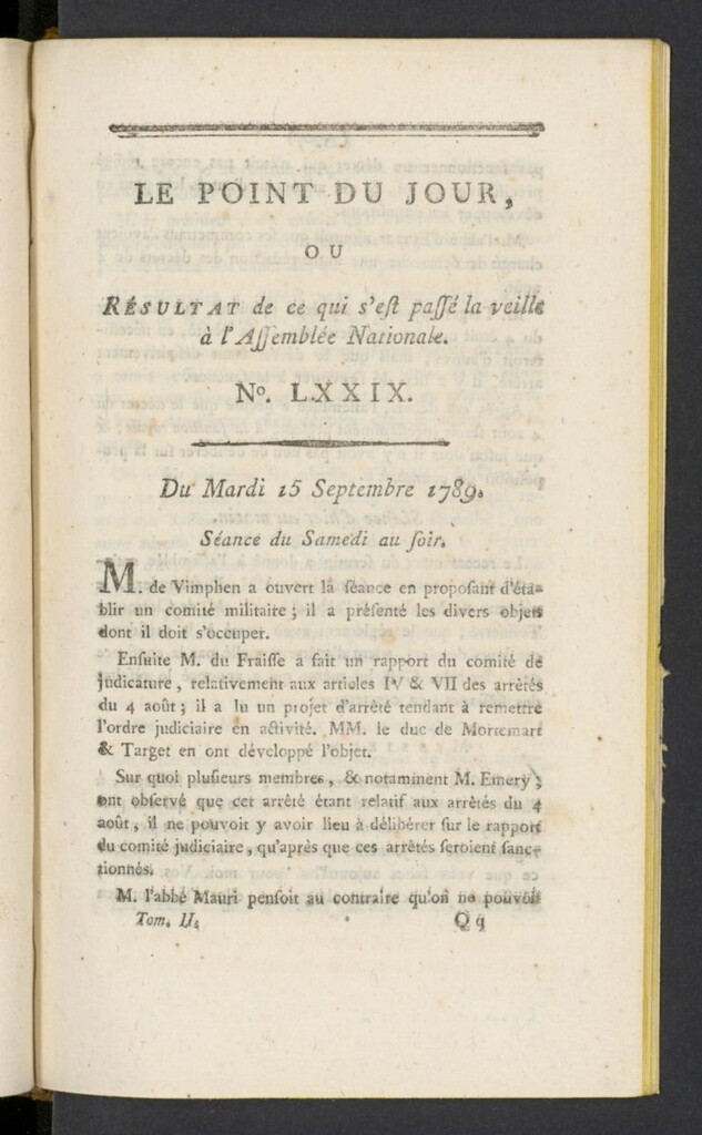 Miniatura de Point du Jour del 15 de septiembre de 1789, nº 79