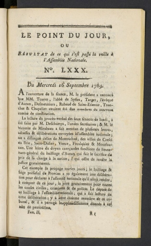 Miniatura de Point du Jour del 16 de septiembre de 1789, nº 80