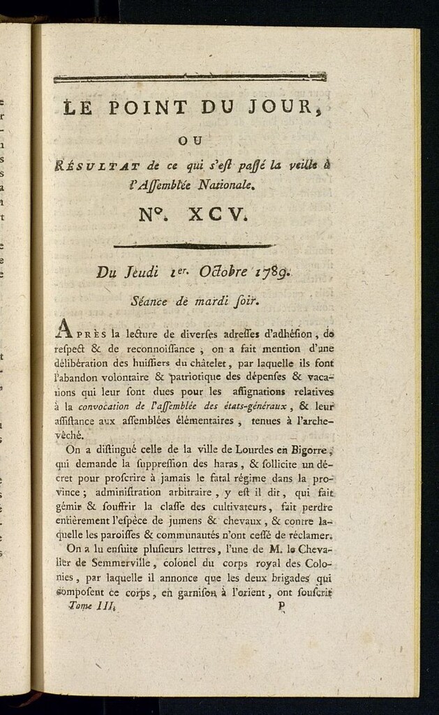 Miniatura de Le Point du Jour : ou Résultat de ce qui s´est passé la veille à l´Assemble Nationale du jeudi 1 octobre 1789. Nº 95