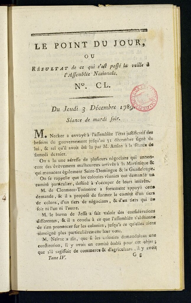 Miniatura de Le Point du Jour : ou Résultat de ce qui s´est passé la veille à l´Assemble Nationale du jeudi 3 decembre 1789. Nº 150