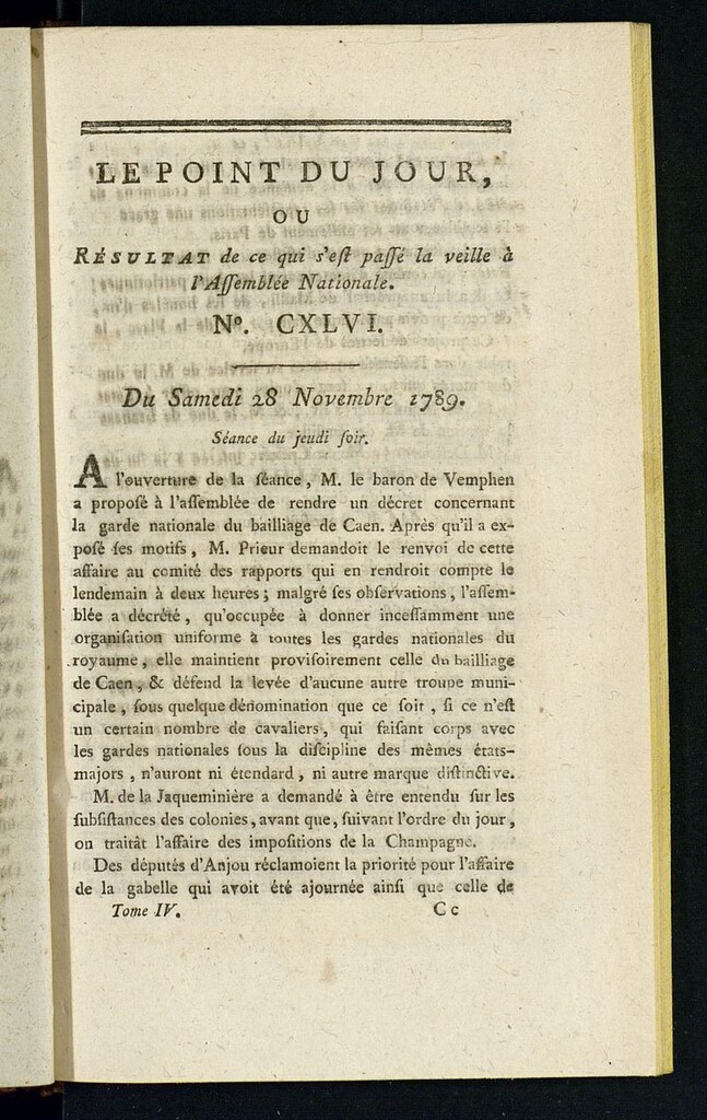 Miniatura de Le Point du Jour : ou Résultat de ce qui s´est passé la veille à l´Assemble Nationale du samedi 28 novembre 1789. Nº  146