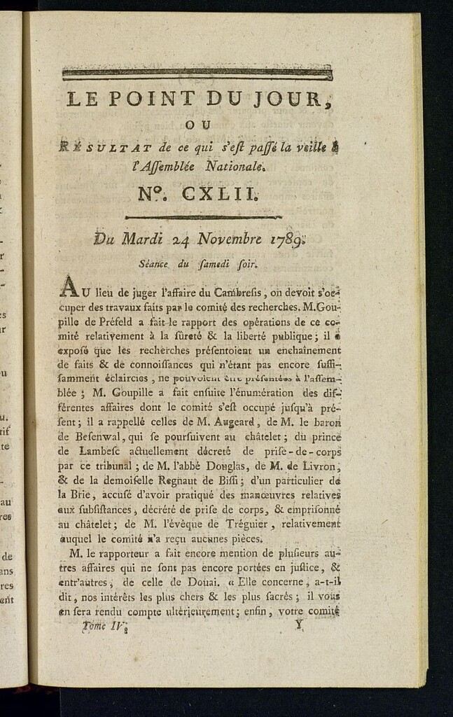 Miniatura de Le Point du Jour : ou Résultat de ce qui s´est passé la veille à l´Assemble Nationale du mardi 24 novembre 1789. Nº 142