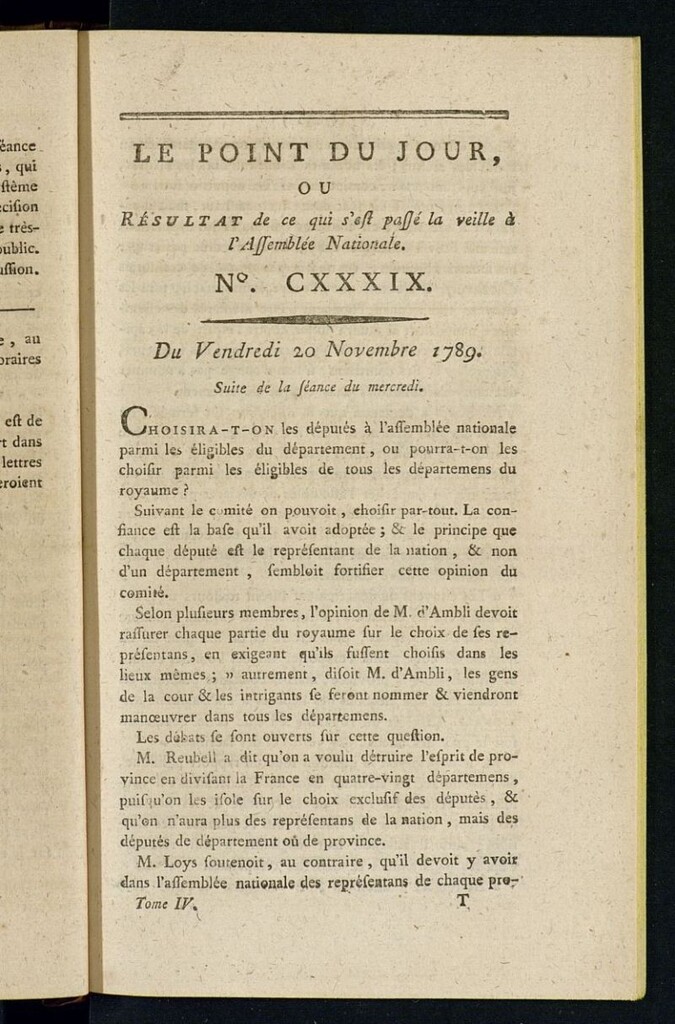 Miniatura de Le Point du Jour : ou Résultat de ce qui s´est passé la veille à l´Assemble Nationale du vendredi 20 novembre 1789. Nº 139