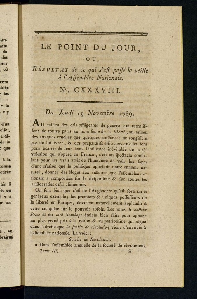 Miniatura de Le Point du Jour : ou Résultat de ce qui s´est passé la veille à l´Assemble Nationale du jeudi 19 november 1789. Nº 138