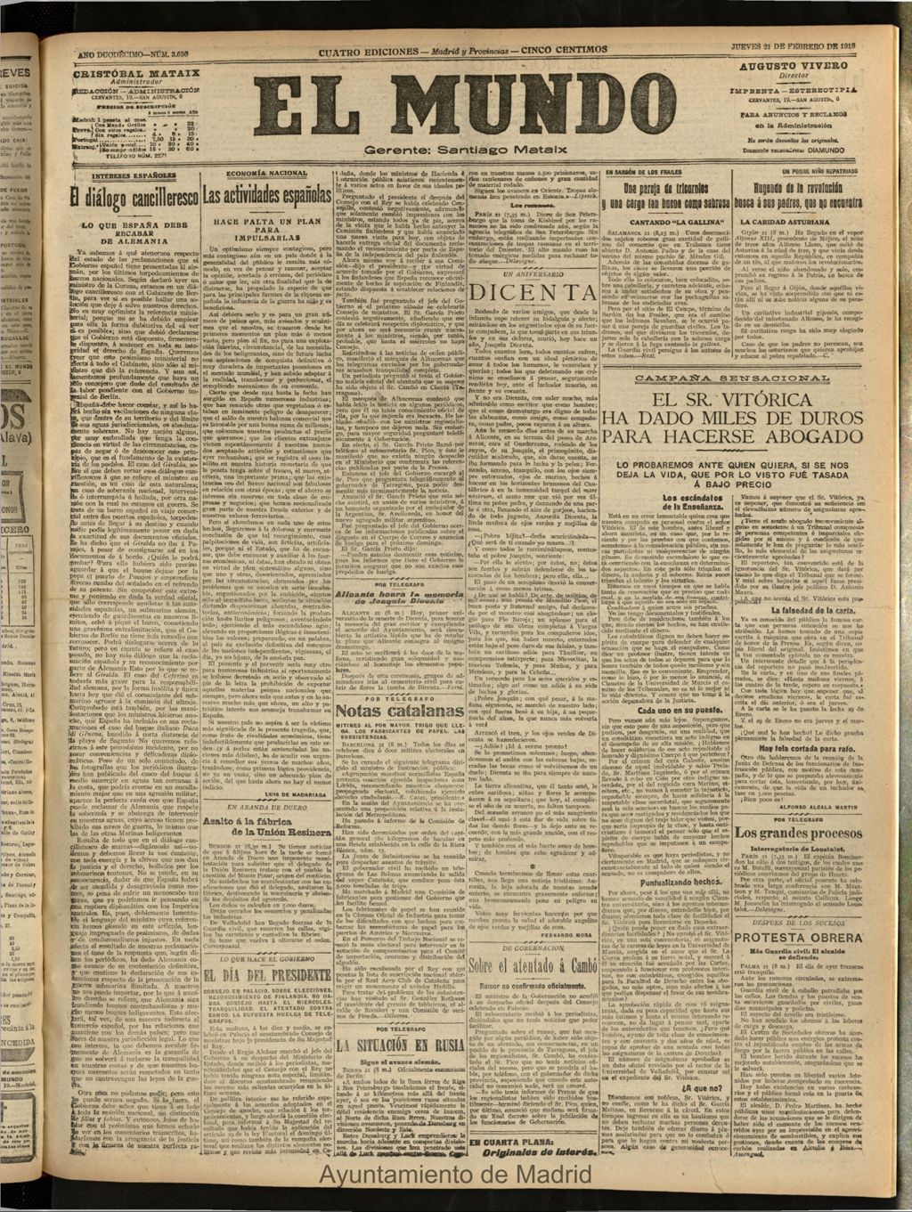 Miniatura de El Mundo del 21 de febrero de 1918