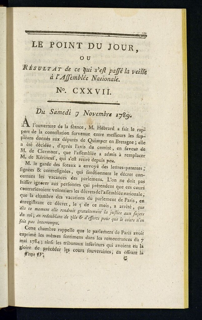 Miniatura de Le Point du Jour : ou Résultat de ce qui s´est passé la veille à l´Assemble Nationale du samedi 7 novembre 1789. Nº 127