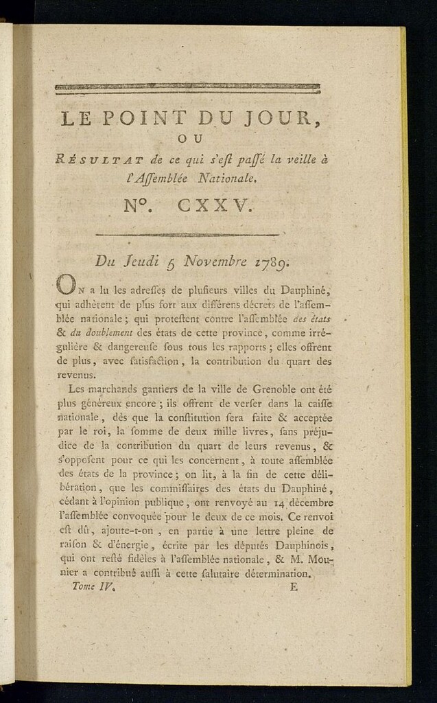 Miniatura de Le Point du Jour : ou Résultat de ce qui s´est passé la veille à l´Assemble Nationale du jeudi 5 novembre 1789. Nº 125