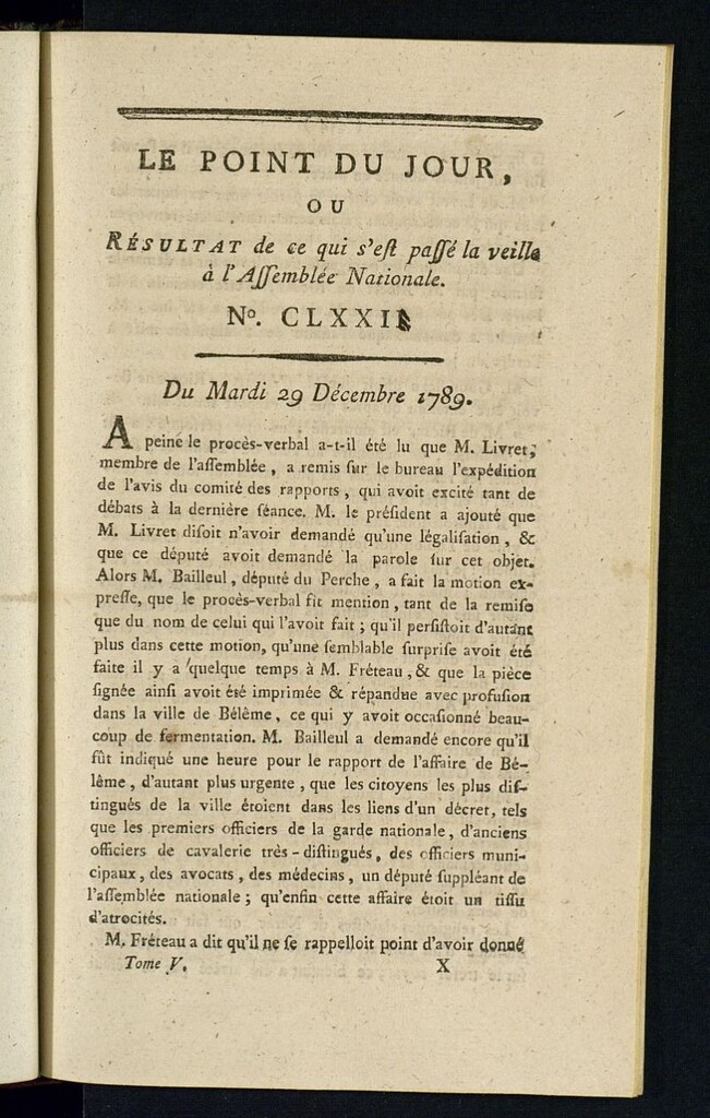 Miniatura de Le Point du Jour : ou Résultat de ce qui s´est passé la veille à l´Assemble Nationale du mardi 29 december 1789. Nº 171