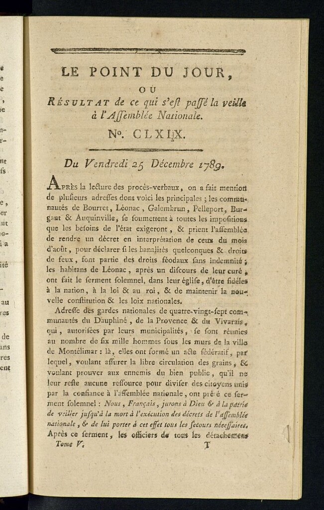 Miniatura de Le Point du Jour : ou Résultat de ce qui s´est passé la veille à l´Assemble Nationale du vendredi 25 decembre 1789. Nº 169