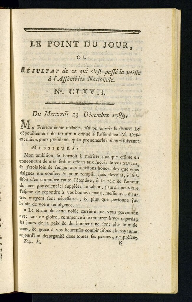 Miniatura de Le Point du Jour : ou Résultat de ce qui s´est passé la veille à l´Assemble Nationale du mercredi 23 decembre 1789. Nº 167