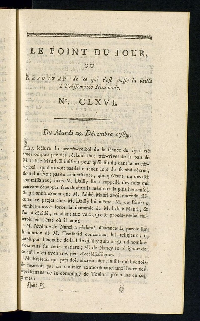 Miniatura de Le Point du Jour : ou Résultat de ce qui s´est passé la veille à l´Assemble Nationale du mardi 22 decembre 1789. Nº 166