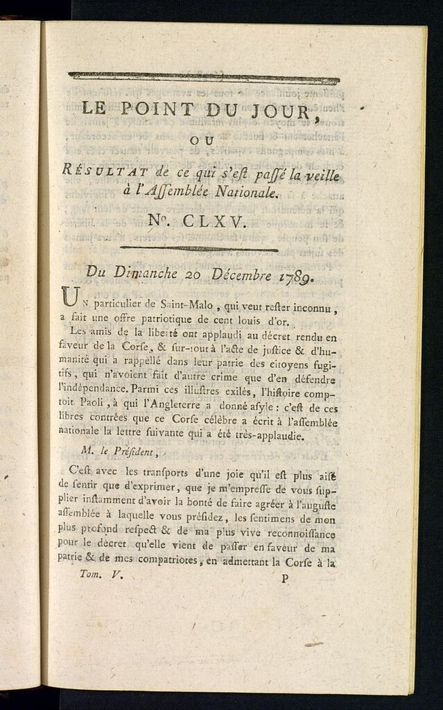 Miniatura de Le Point du Jour : ou Résultat de ce qui s´est passé la veille à l´Assemble Nationale du dimanche 20 decembre 1789. Nº 165