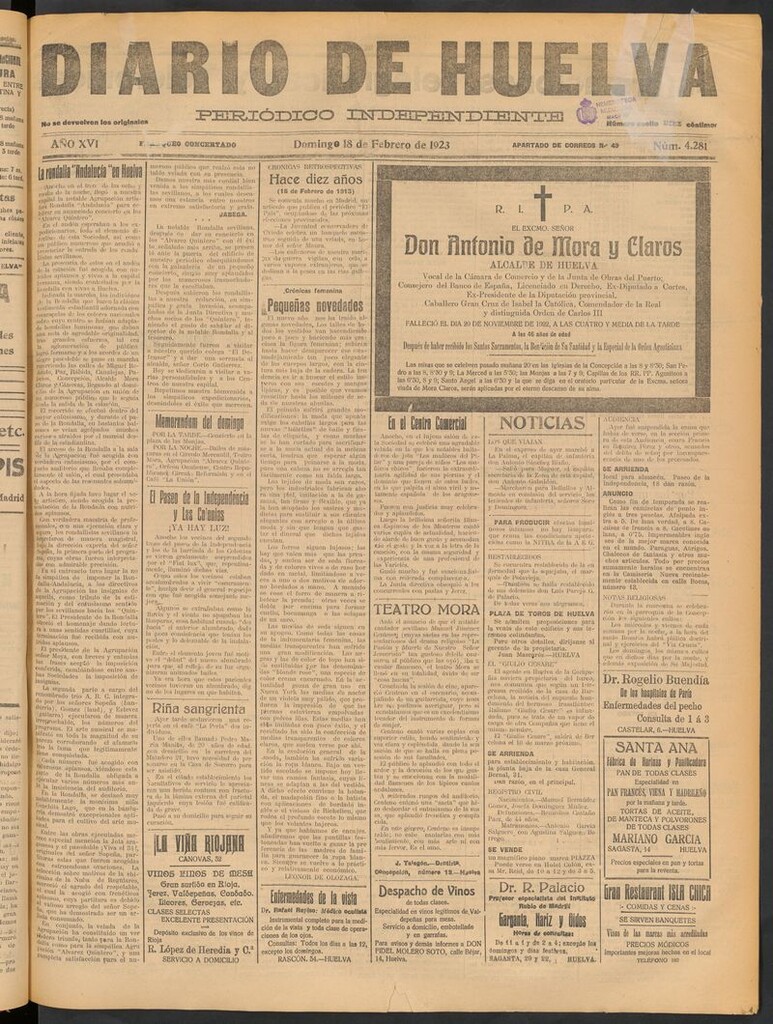 Miniatura de Diario de Huelva : periódico independiente del 18 de febrero de 1923
