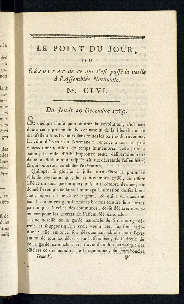 Miniatura de Le Point du Jour : ou Résultat de ce qui s´est passé la veille à l´Assemble Nationale du jeudi 10 decembre 1789. Nº 156